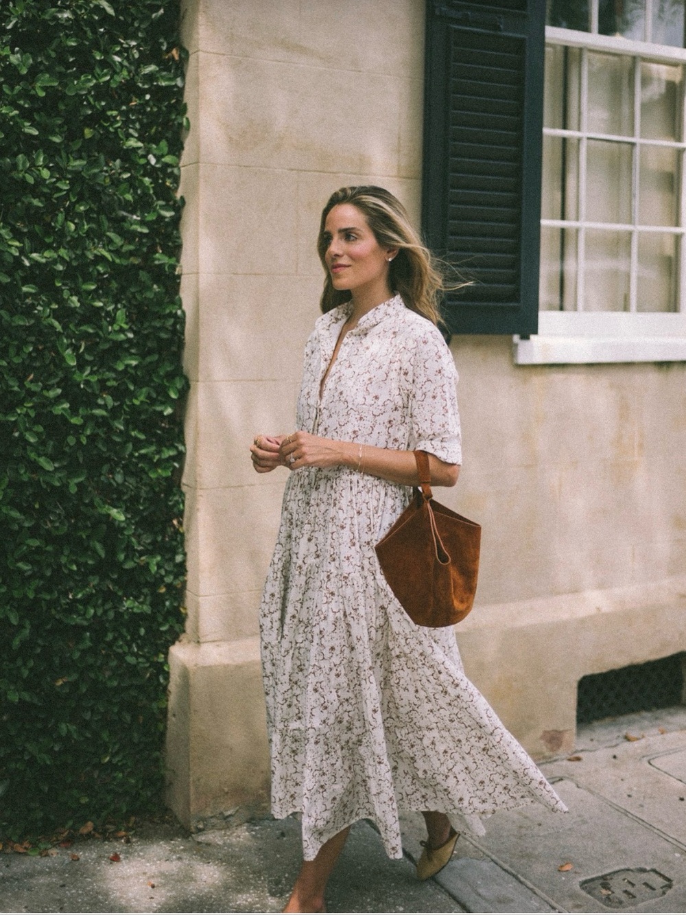 Women’s Cream Floral Button-Front Maxi Dress